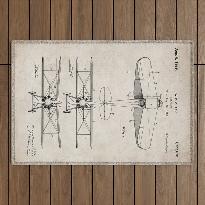 Biplane Patent - Aviation Art - Antique Outdoor Rug Gallery Image 1