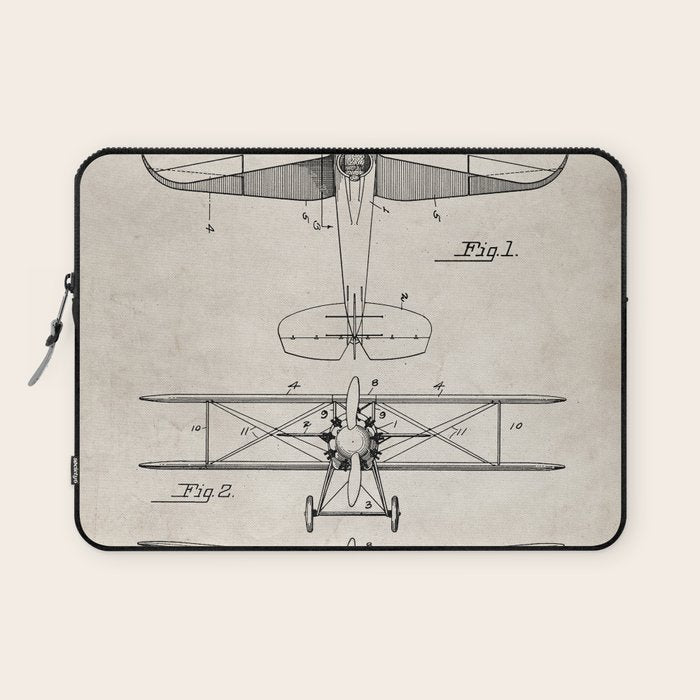 Biplane Patent - Aviation Art - Antique Laptop Sleeve Gallery Image 1