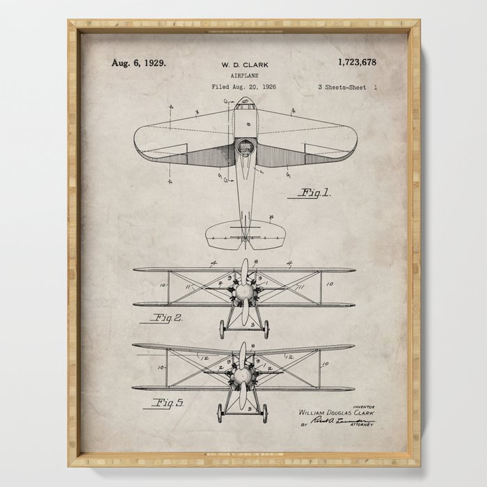 Biplane Patent - Aviation Art - Antique Serving Tray Gallery Image 1
