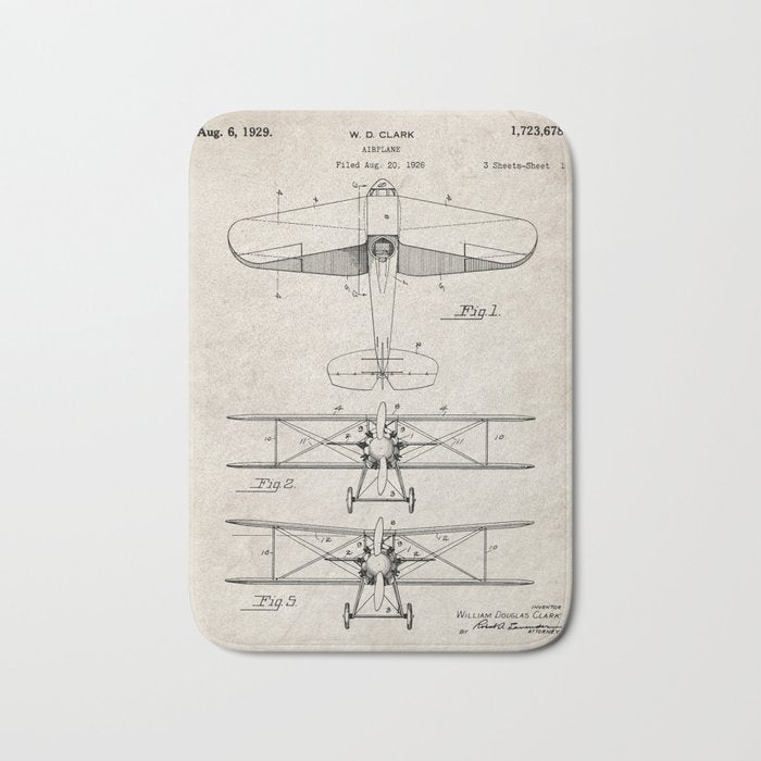 Biplane Patent - Aviation Art - Antique Bath Mat Gallery Image 1