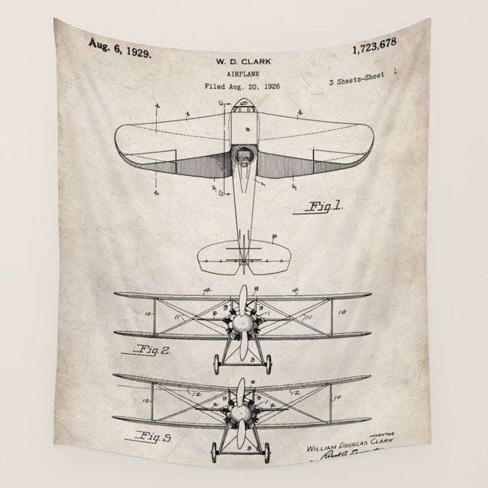 Biplane Patent - Aviation Art - Antique Wall Tapestry Gallery Image 4