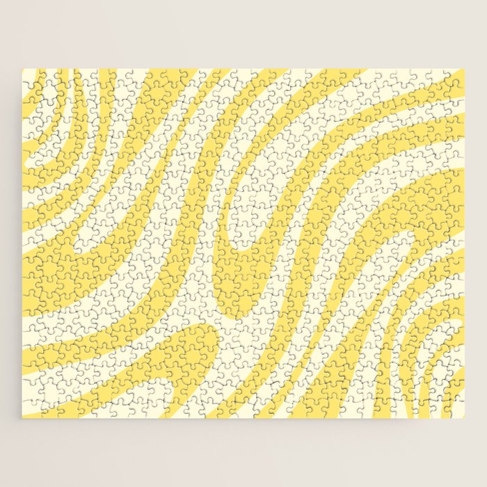 Wavy Loops Retro Abstract Pattern in Yellow Jigsaw Puzzle Gallery Image 1
