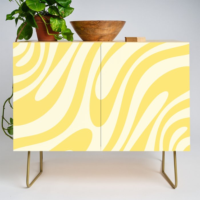 Wavy Loops Retro Abstract Pattern in Yellow Credenza Gallery Image 1