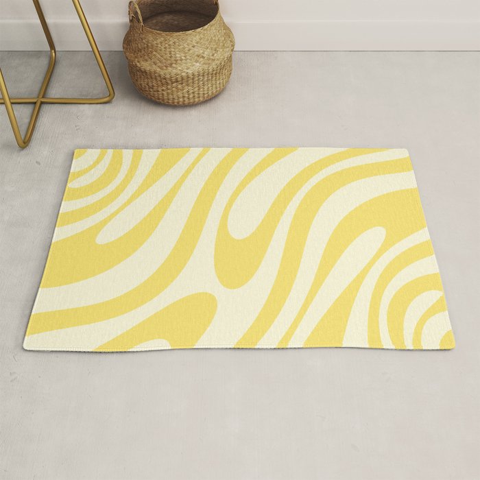 Wavy Loops Retro Abstract Pattern in Yellow Rug Gallery Image 1