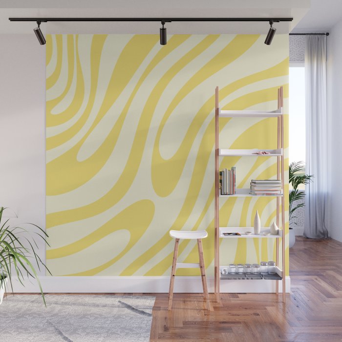 Wavy Loops Retro Abstract Pattern in Yellow Wall Mural Gallery Image 1