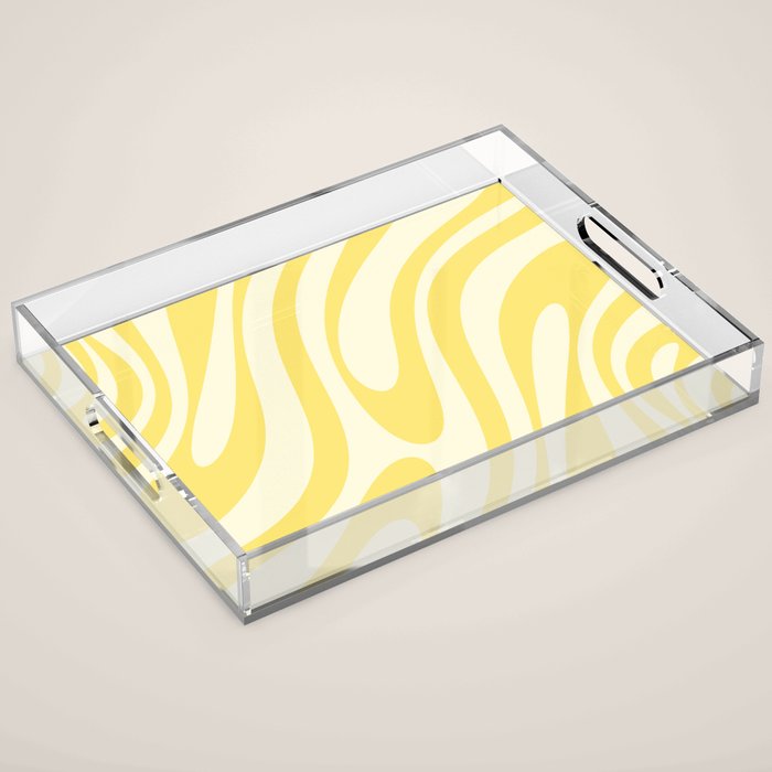 Wavy Loops Retro Abstract Pattern in Yellow Acrylic Tray Gallery Image 1