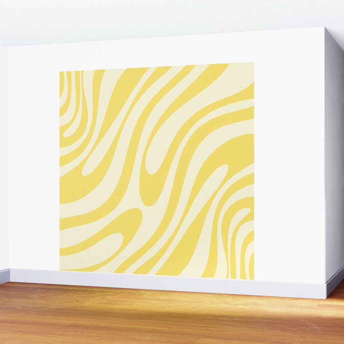 Wavy Loops Retro Abstract Pattern in Yellow Wall Mural Gallery Image 2