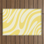 Wavy Loops Retro Abstract Pattern in Yellow Outdoor Rug Gallery Image 1