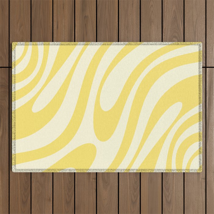 Wavy Loops Retro Abstract Pattern in Yellow Outdoor Rug Gallery Image 1