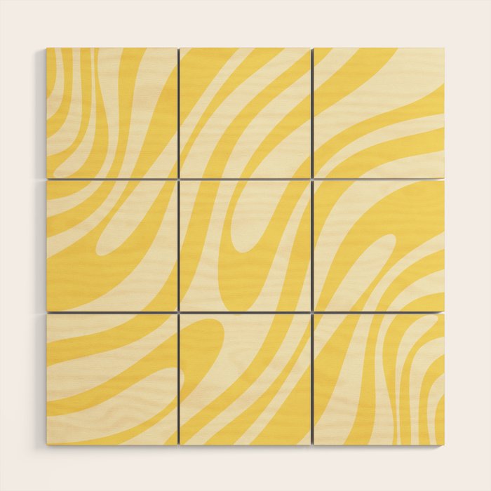 Wavy Loops Retro Abstract Pattern in Yellow Wood Wall Art Gallery Image 1
