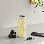 Wavy Loops Retro Abstract Pattern in Yellow Water Bottle Gallery Image 4