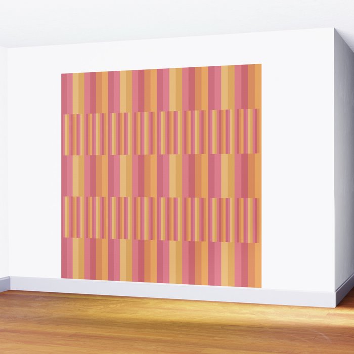 Mixed Stripes Pattern V Pink Yellow Orange Wall Mural Gallery Image 2