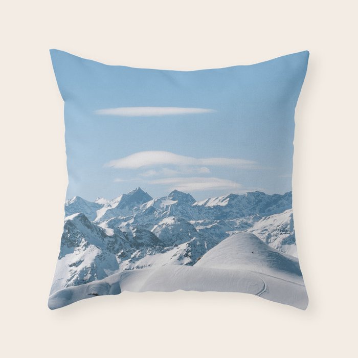Snowy mountain range Throw Pillow Gallery Image 1