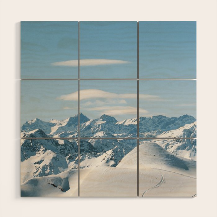 Snowy mountain range Wood Wall Art Gallery Image 1