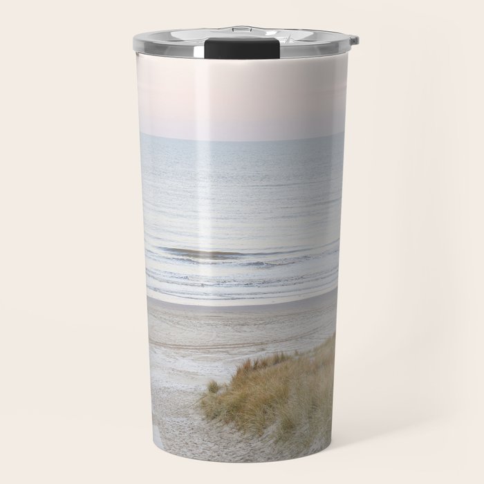 Beach Walk At Sunrise Photo | Dutch Coast Travel Photography Art Print | Egmond Aan Zee Holland In Pastel Colors Travel Mug Gallery Image 1