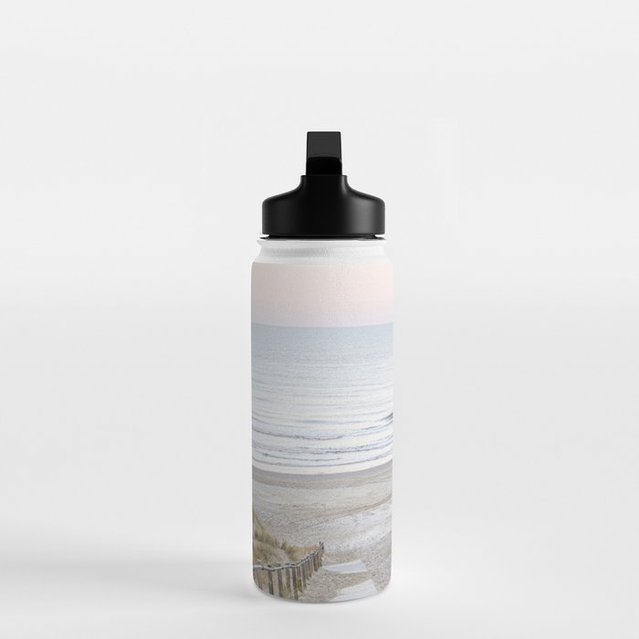 Beach Walk At Sunrise Photo | Dutch Coast Travel Photography Art Print | Egmond Aan Zee Holland In Pastel Colors Water Bottle Gallery Image 3
