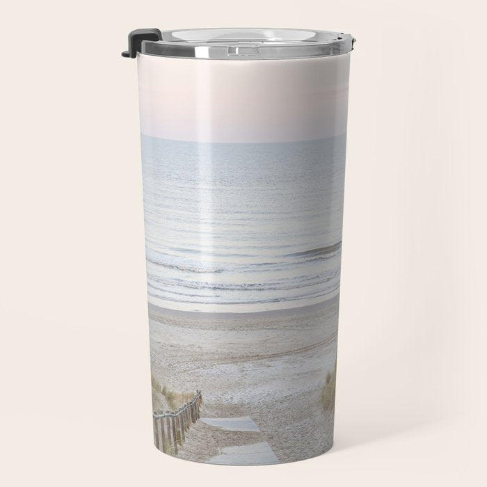 Beach Walk At Sunrise Photo | Dutch Coast Travel Photography Art Print | Egmond Aan Zee Holland In Pastel Colors Travel Mug Gallery Image 3