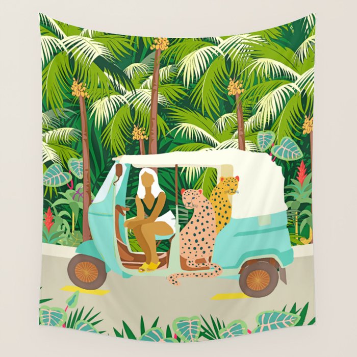 Rikshaw ride with Javan leopards in Bali | Tropical Nature Jungle Bohemian Wildlife Travel Wall Tapestry Gallery Image 4