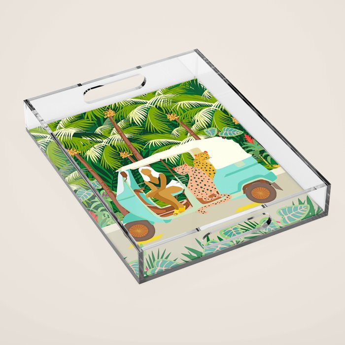 Rikshaw ride with Javan leopards in Bali | Tropical Nature Jungle Bohemian Wildlife Travel Acrylic Tray Gallery Image 1