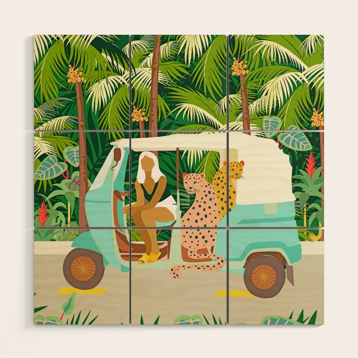 Rikshaw ride with Javan leopards in Bali | Tropical Nature Jungle Bohemian Wildlife Travel Wood Wall Art Gallery Image 1