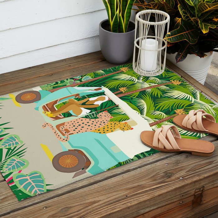 Rikshaw ride with Javan leopards in Bali | Tropical Nature Jungle Bohemian Wildlife Travel Outdoor Rug Gallery Image 2