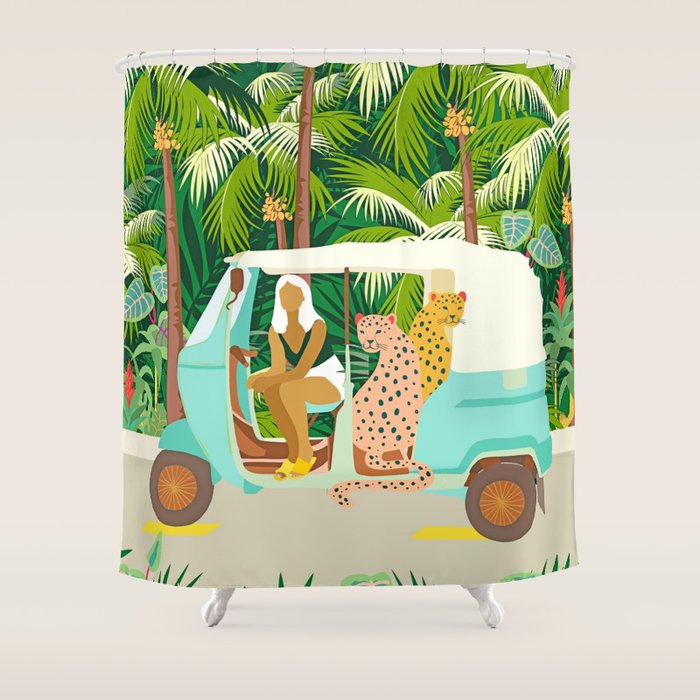 Rikshaw ride with Javan leopards in Bali | Tropical Nature Jungle Bohemian Wildlife Travel Shower Curtain Gallery Image 1