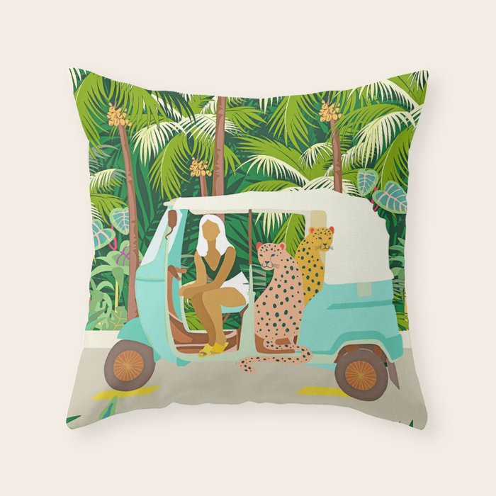 Rikshaw ride with Javan leopards in Bali | Tropical Nature Jungle Bohemian Wildlife Travel Throw Pillow Gallery Image 6