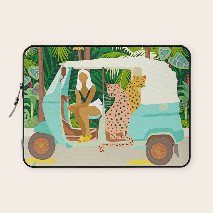 Rikshaw ride with Javan leopards in Bali | Tropical Nature Jungle Bohemian Wildlife Travel Laptop Sleeve Gallery Image 1