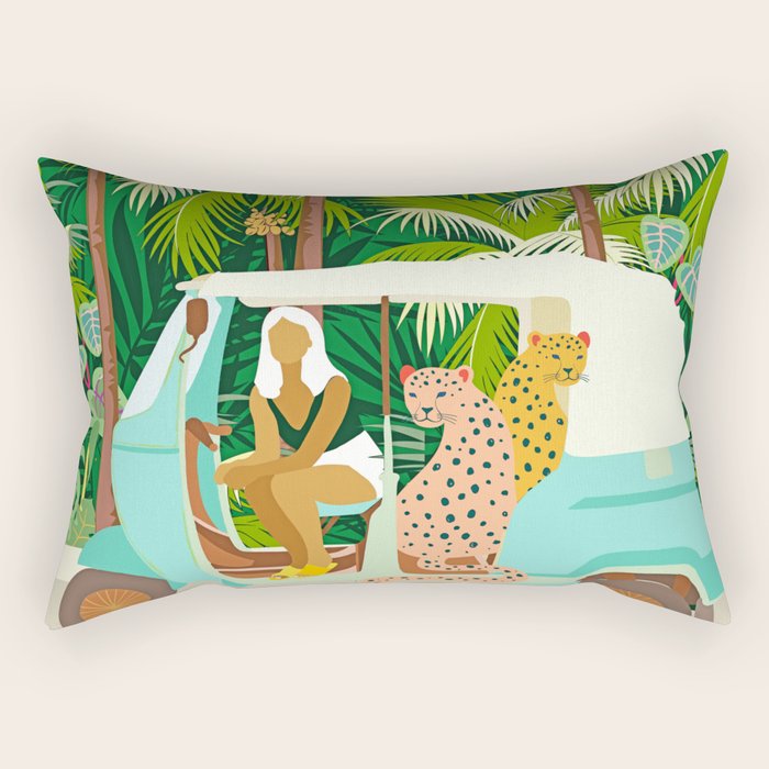 Rikshaw ride with Javan leopards in Bali | Tropical Nature Jungle Bohemian Wildlife Travel Rectangular Pillow Gallery Image 2