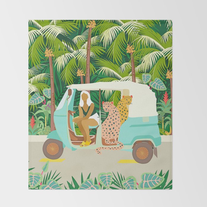 Rikshaw ride with Javan leopards in Bali | Tropical Nature Jungle Bohemian Wildlife Travel Throw Blanket Gallery Image 2