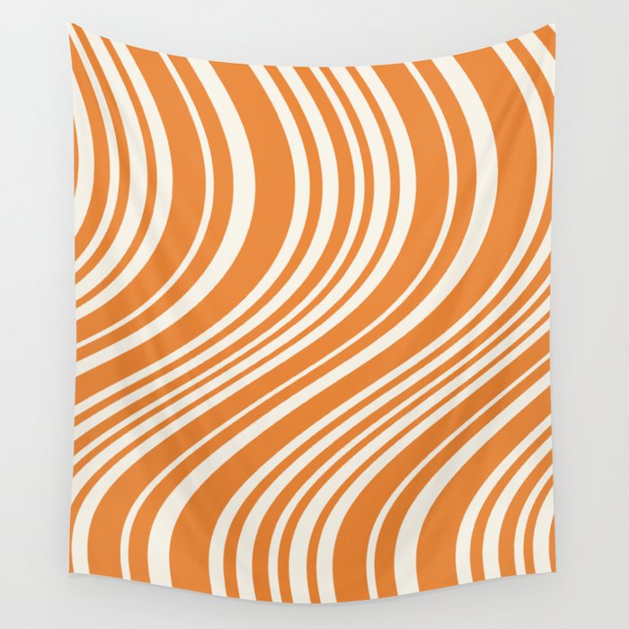 Wavy Stripes XLVI - Retro Orange Wall Tapestry Gallery Image 4
