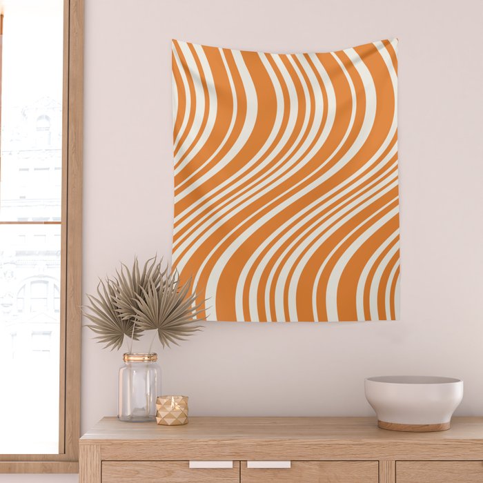 Wavy Stripes XLVI - Retro Orange Wall Tapestry Gallery Image 2