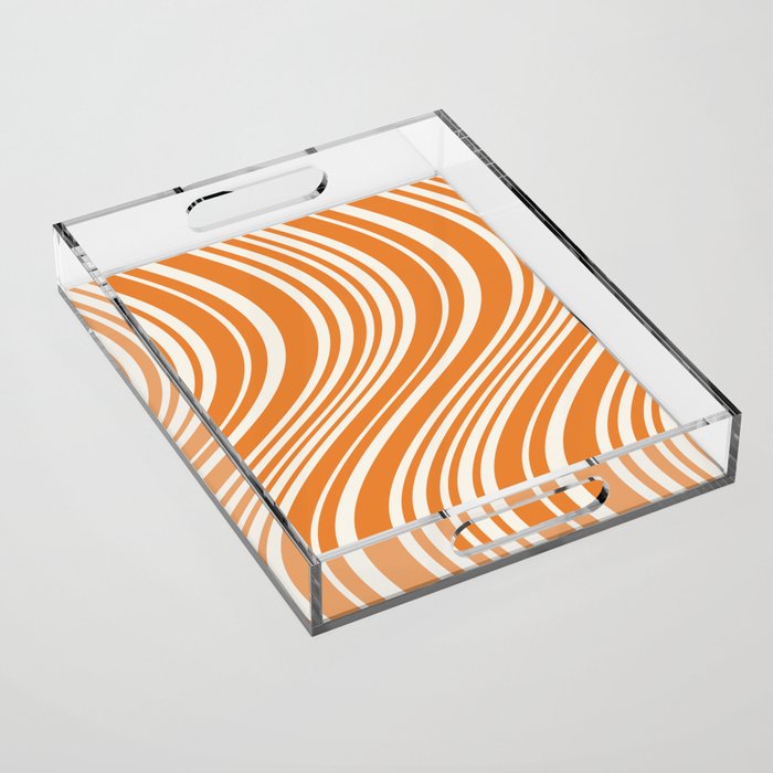 Wavy Stripes XLVI - Retro Orange Acrylic Tray Gallery Image 1