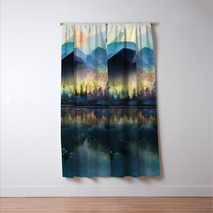 Mountain Lake Under Sunrise Window Curtain Gallery Image 3
