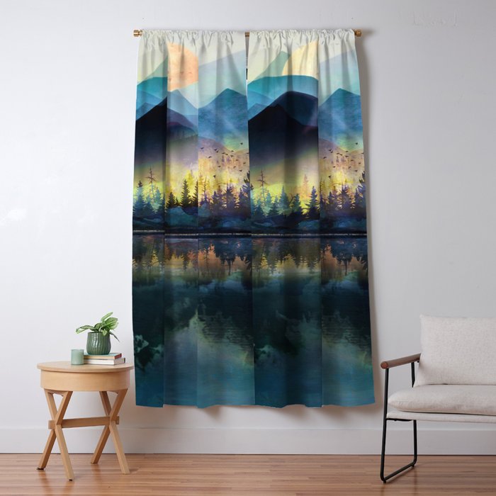 Mountain Lake Under Sunrise Window Curtain Gallery Image 1