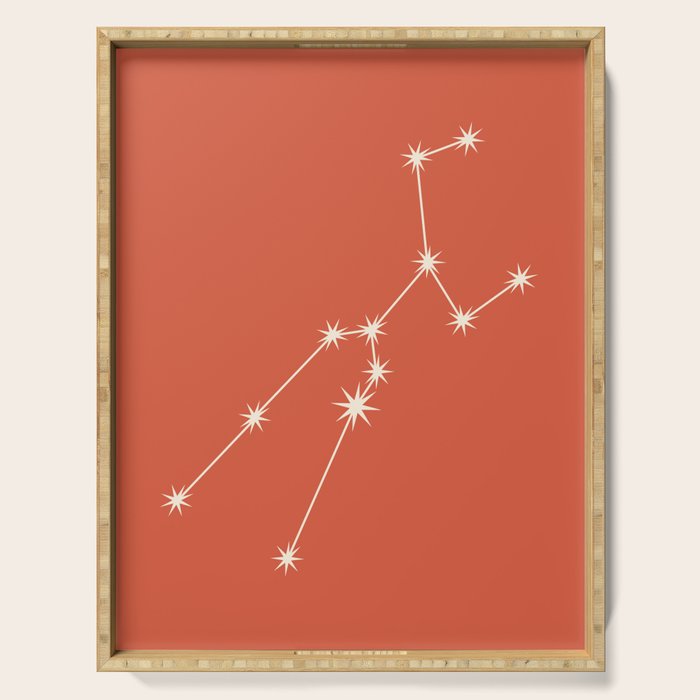 Taurus Zodiac Star Constellation Line Art Coral Red Serving Tray Gallery Image 1