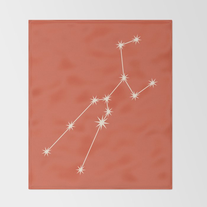 Taurus Zodiac Star Constellation Line Art Coral Red Throw Blanket Gallery Image 2