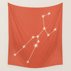 Taurus Zodiac Star Constellation Line Art Coral Red Wall Tapestry Gallery Image 4