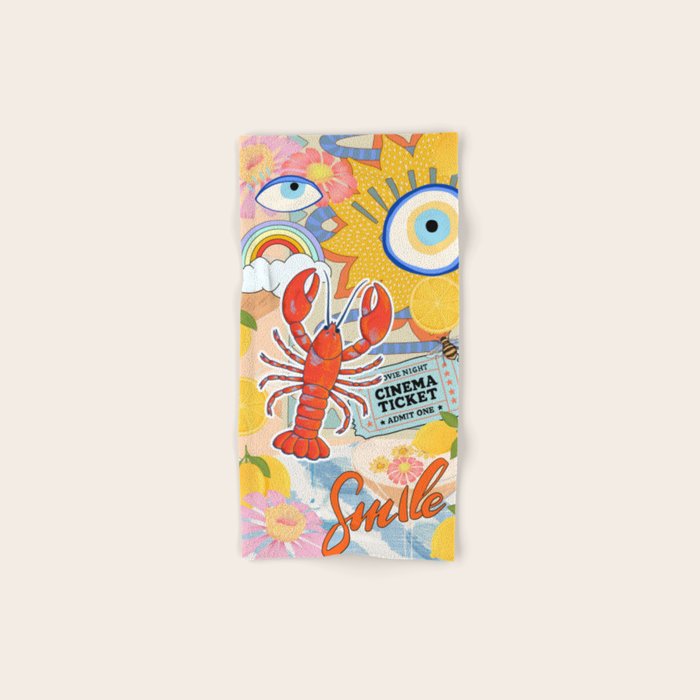 Eclectic Boho Summer Poster ,Good Vibes, Citrus, Sea Life Bath Towel Gallery Image 1