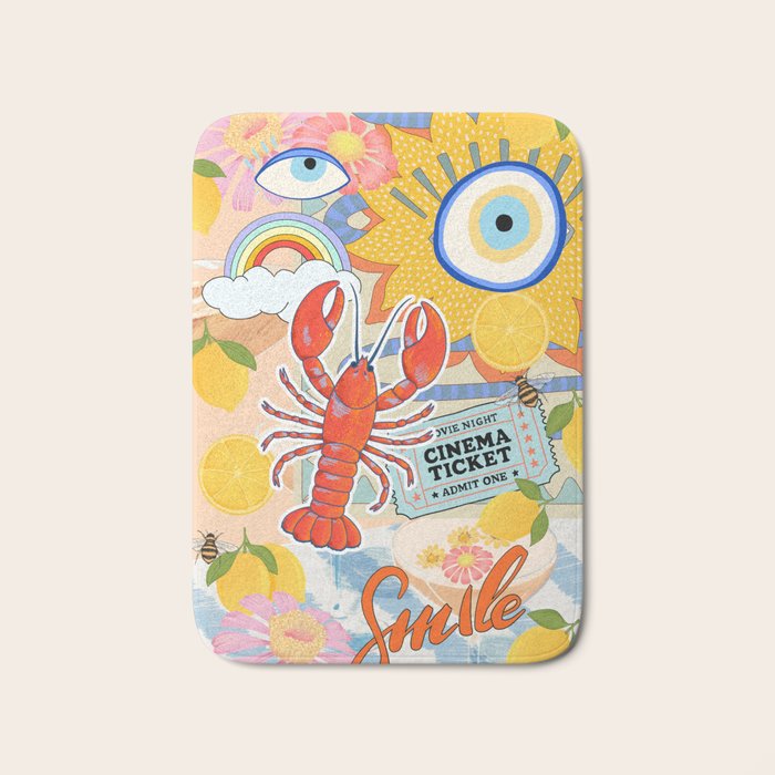 Eclectic Boho Summer Poster ,Good Vibes, Citrus, Sea Life Bath Mat Gallery Image 1