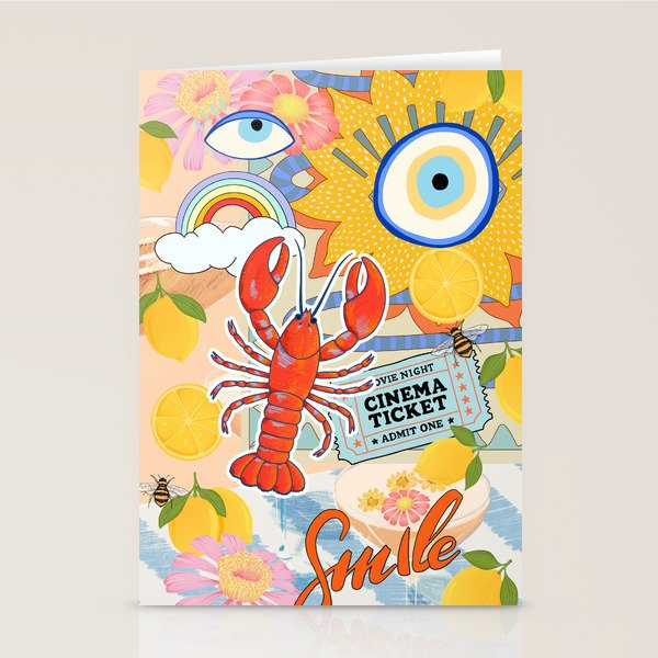 Eclectic Boho Summer Poster ,Good Vibes, Citrus, Sea Life Stationery Card Gallery Image 2
