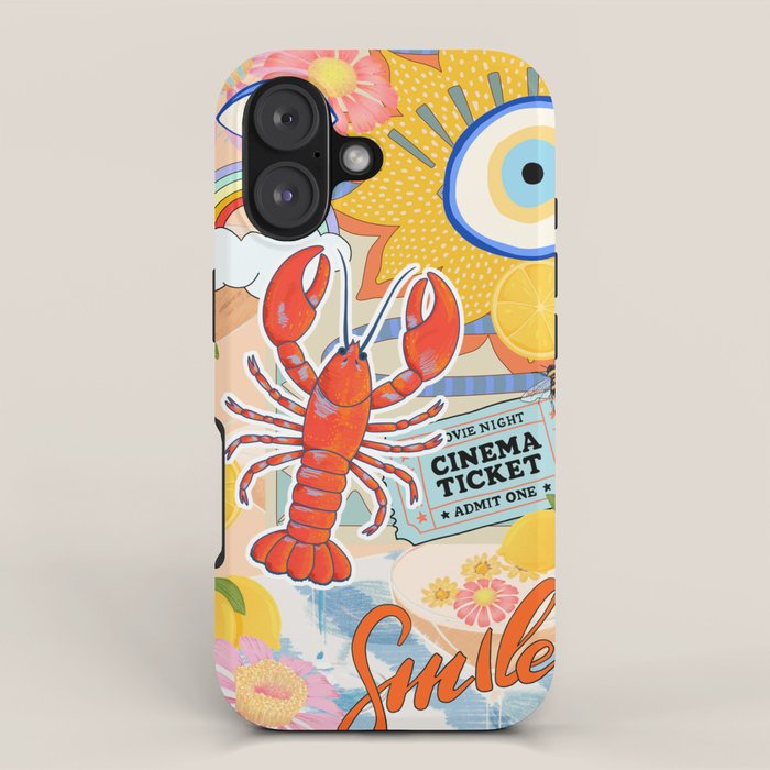 Eclectic Boho Summer Poster ,Good Vibes, Citrus, Sea Life iPhone Case Gallery Image 1