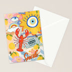 Eclectic Boho Summer Poster ,Good Vibes, Citrus, Sea Life Stationery Card Gallery Image 2