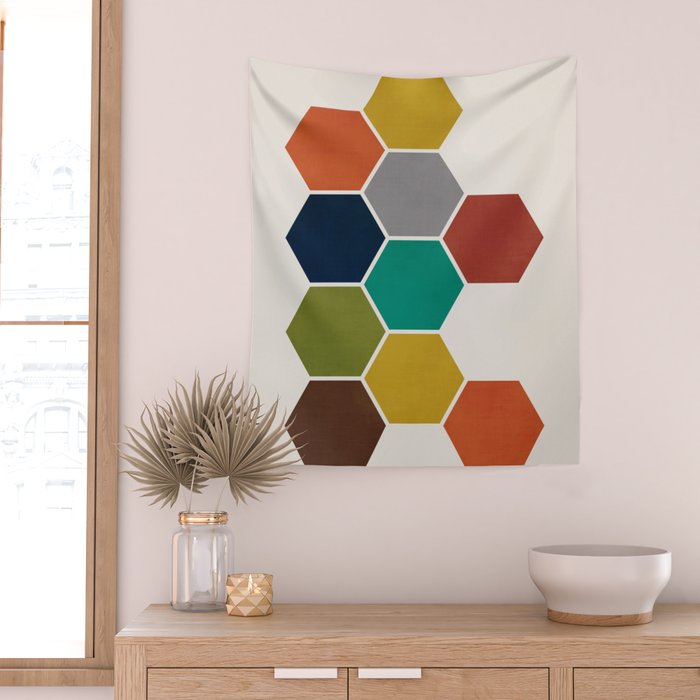 Mid-Century Modern Honeycomb Wall Tapestry Gallery Image 2