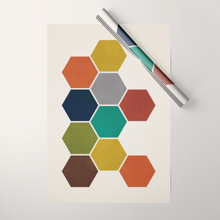 Mid-Century Modern Honeycomb Wrapping Paper Gallery Image 1