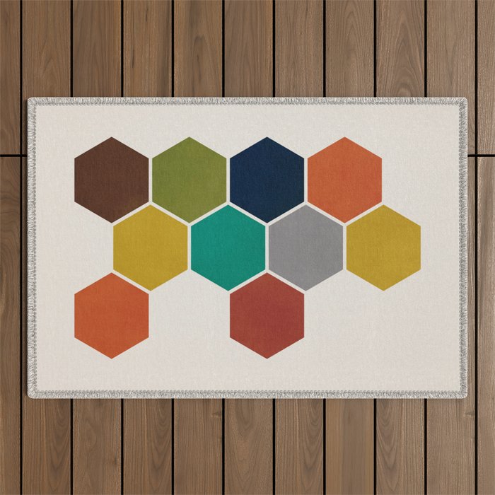 Mid-Century Modern Honeycomb Outdoor Rug Gallery Image 1