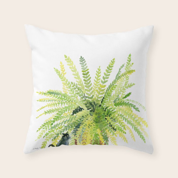 Cat and Fern Throw Pillow Gallery Image 6