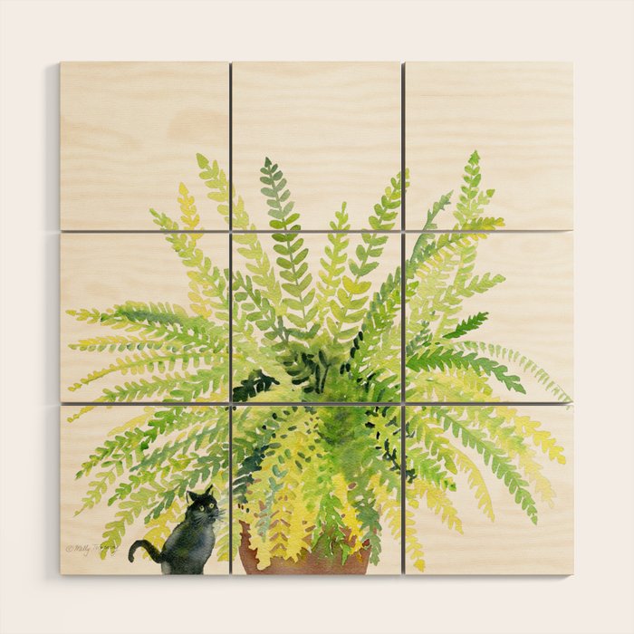 Cat and Fern Wood Wall Art Gallery Image 1