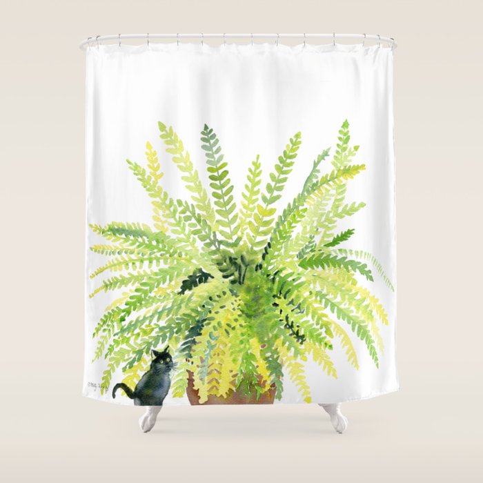 Cat and Fern Shower Curtain Gallery Image 1