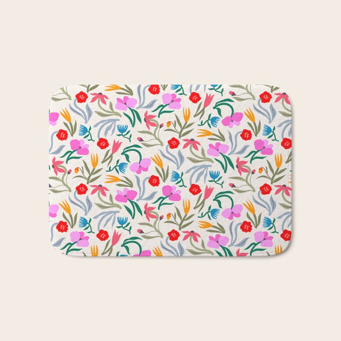 Wild Botanica Bloom - Romantic Abstract Floral Pattern Bath Mat Gallery Image 1